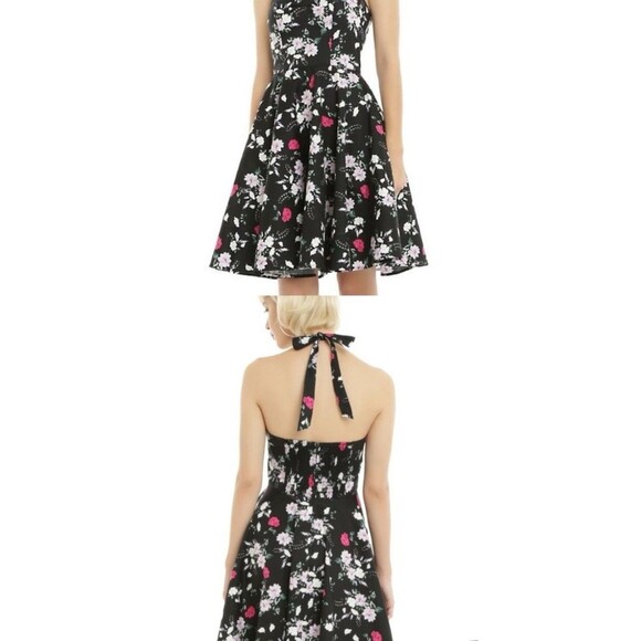 HELL BUNNY Melissa Halter Mini 50s Black Floral Rockabilly Pin Up Dress Sz S - Picture 1 of 5